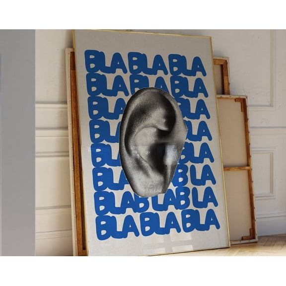 Kna Prints - Blue Bla Bla Poster, Funny Typography Maximalist Humorous Saying Print, Retro Wall Art, Trendy Wall Art, Coquette Apartment Wall Decor, UNFRAMED-8x12