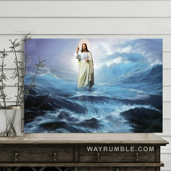 Kna Prints - Blue Ocean, Jesus Painting, Christ The Redeemer, Jesus Walking On Water - Jesus Landscape Poster Prints, Christian Wall Art, UNFRAMED-8x12