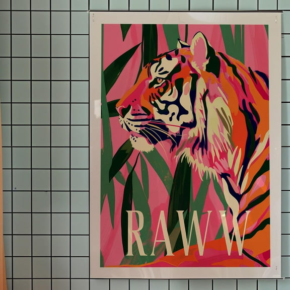 Kna Prints - Bold Tiger Poster, Maximalist Wall Art, Colorful Aesthetic Art, Pink Orange Decor, Bedroom Wall Decor, Trendy Art Print, Wild Animal Poster Unframed Poster, UNFRAMED-12x18