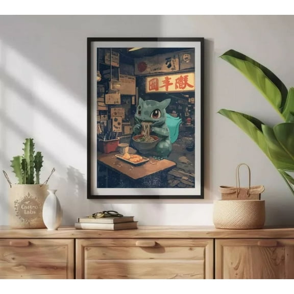 Kna Prints - Bulbasaur Ramen Series Poster - Japanese-Inspired Pokemon Anime Art - Kir 8335, UNFRAMED-12x18
