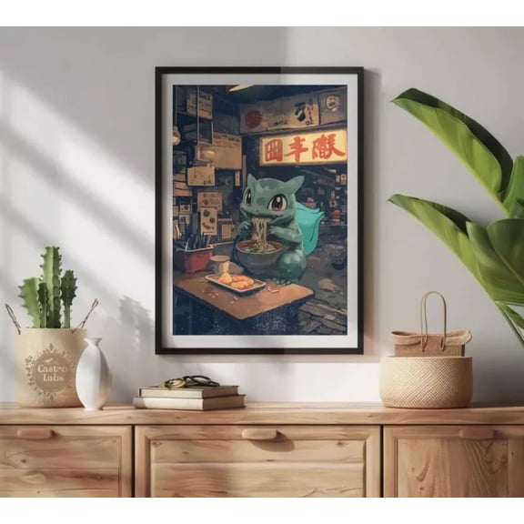 Kna Prints - Bulbasaur Ramen Series Poster - Japanese-Inspired Pokemon Anime Art - Kir 8335, UNFRAMED-24x36