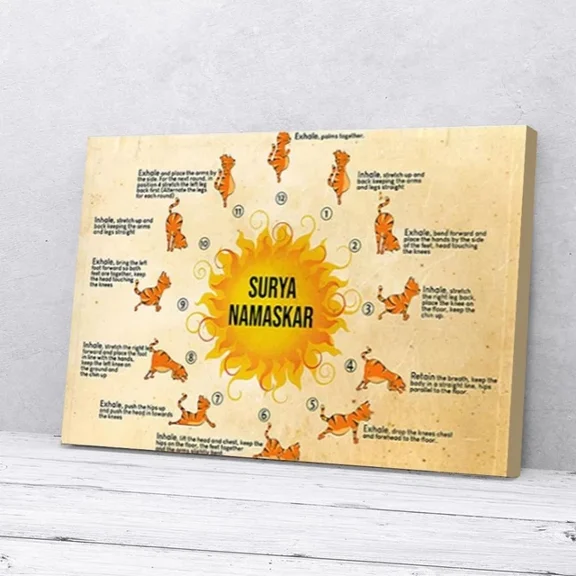 Kna Prints - Cat Yoga Surya Namaskar, Wall Art Wall Art Print For Home Decor, Living Room, Bedroom, Office, UNFRAMED-12x18