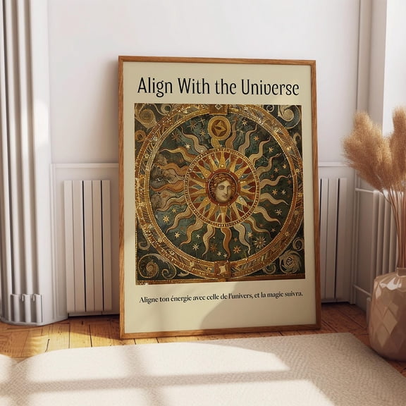 Kna Prints - Celestial Sun Mosaic Wall Artalign With The Universe Art Print - Antique Golden Astrology Wall Decorposter Or Print ,Decor For Living Room Bedroom, UNFRAMED-12x18