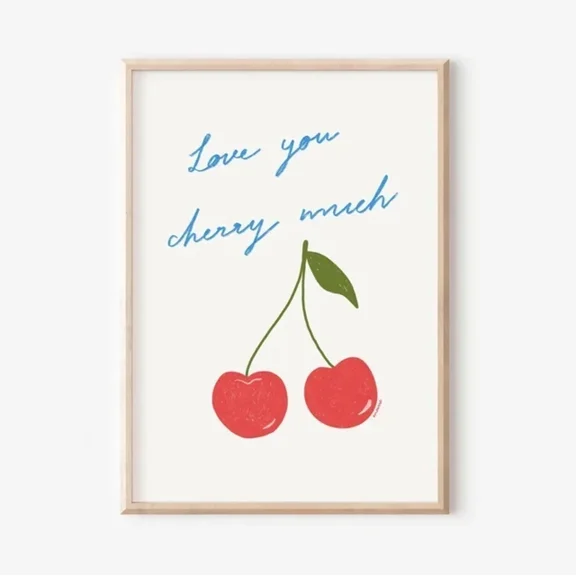 Kna Prints - Cherries Art Print, Fruit Wall Art, Red Cherry Poster, Minimalist Wall Art For Home Decor, Living Room, Bedroom, Office, UNFRAMED-8x12