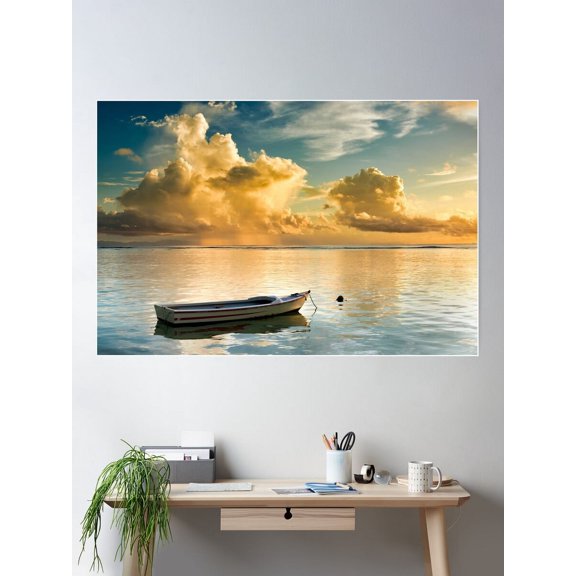 Kna Prints - Cloud Formation & Boat, La Digue, Seychelles Poster , UNFRAMED-8x12
