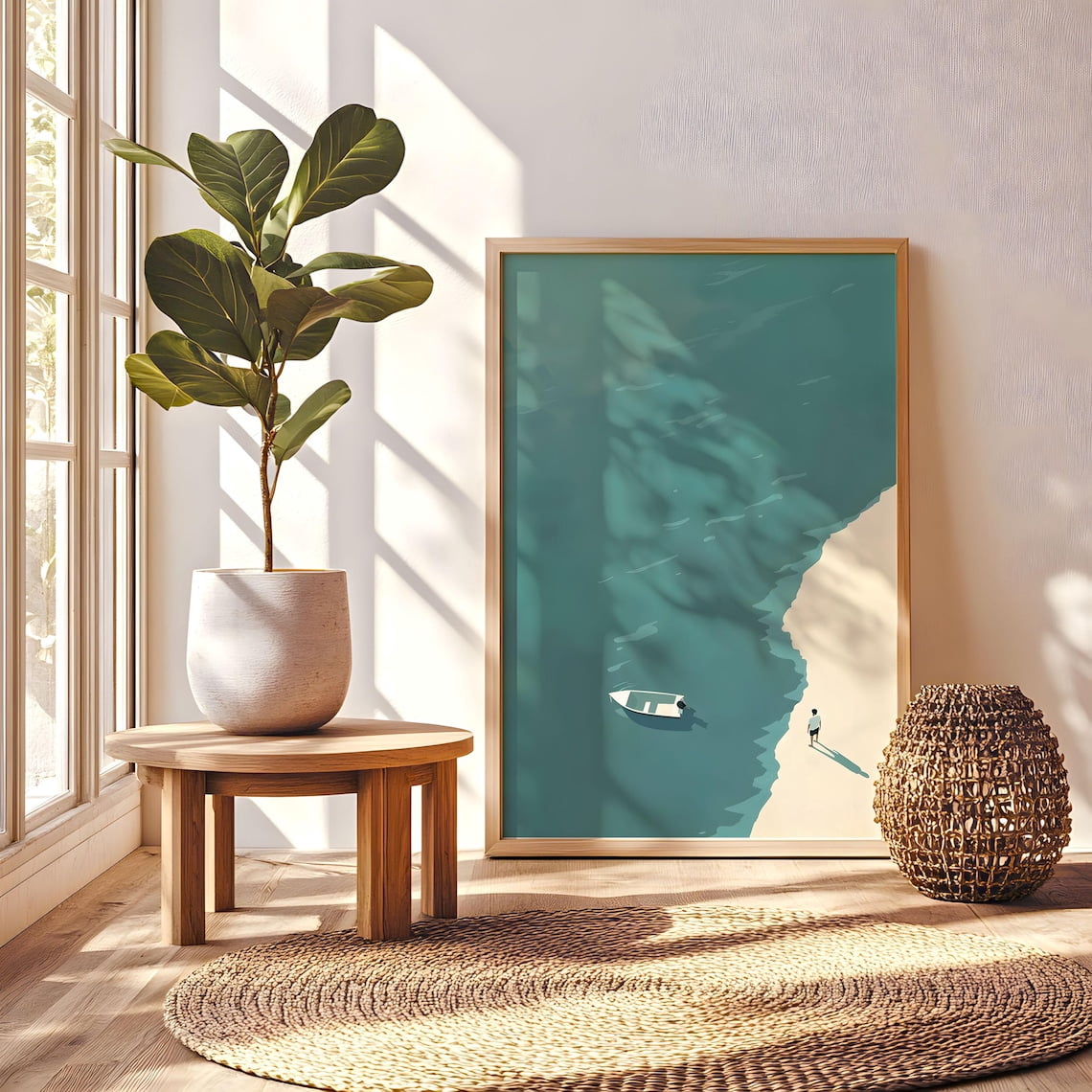 Photo inspiration: Coastal Minimalist Home Decor Shops Reference: Kna Prints Coastal Minimalist Mounted Beach Vibe Art Print Ocean