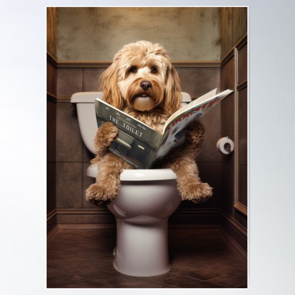 Kna Prints - Cockapoo Dog On The Toilet Poster, UNFRAMED-24x36