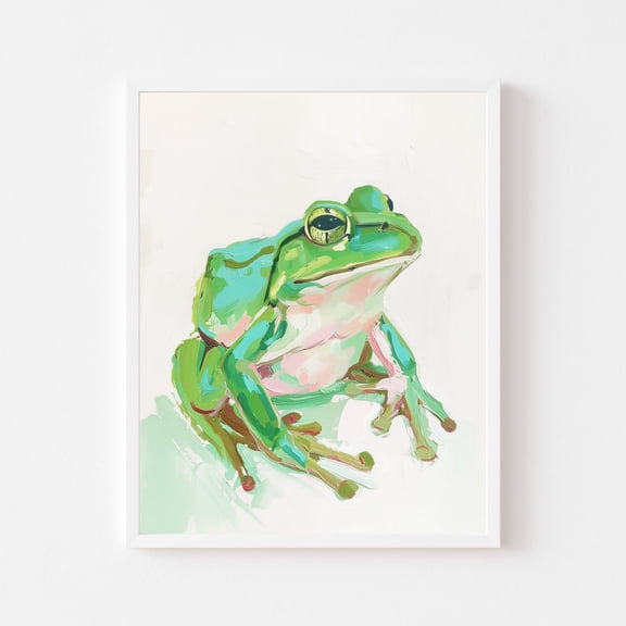 Kna Prints - Colorful Green Frog Painting Boy'S Room Wall Art Print Vibrant Nursery Playroom Watercolor Animal Portrait, UNFRAMED-12x18