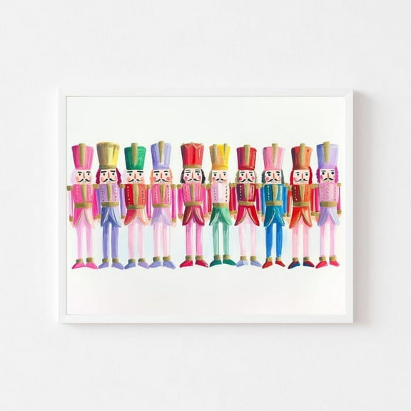 Kna Prints - Colorful Nutcrackers Painting Rainbow Toy Soldiers Wall Art Print Vintage December Pink Holiday For Home Decor, Living Room, Bedroom, Office, UNFRAMED-8x12