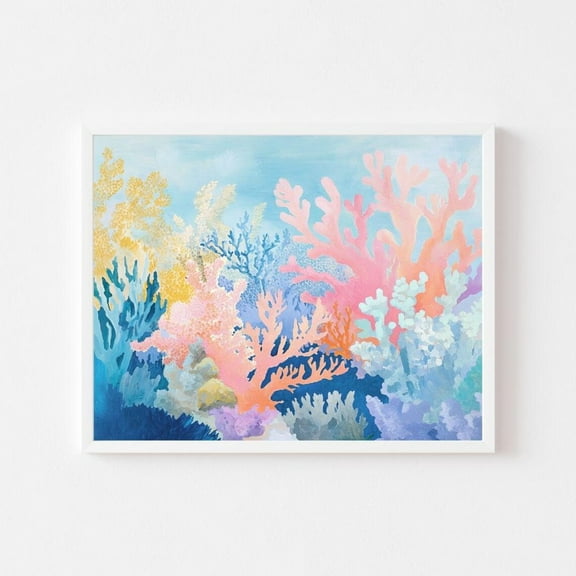 Kna Prints - Colorful Ocean Coral Wall Art Print Pastel Under The Sea Painting Coastal Summer Barrier Reef Beach House Wall Art Decor For Home Office, UNFRAMED-8x12