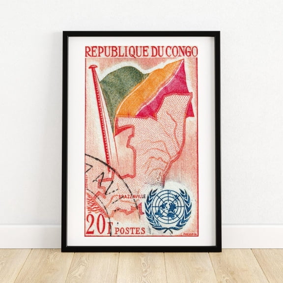 Kna Prints - Congolese Flag - Vintage Congo Art - Postage Stamp Print - Aesthetic Wall Art - Postage Stamp Wall - Vintage African Art , Decor For Living Room Bedroom UNFRAMED-12x18