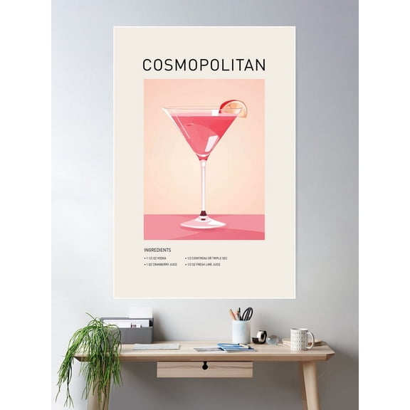 Kna Prints - Cosmopolitan Cocktail Wall Art Poster Wall Art, Modern Wall Decor For Living Room Bedroom, UNFRAMED-8x12