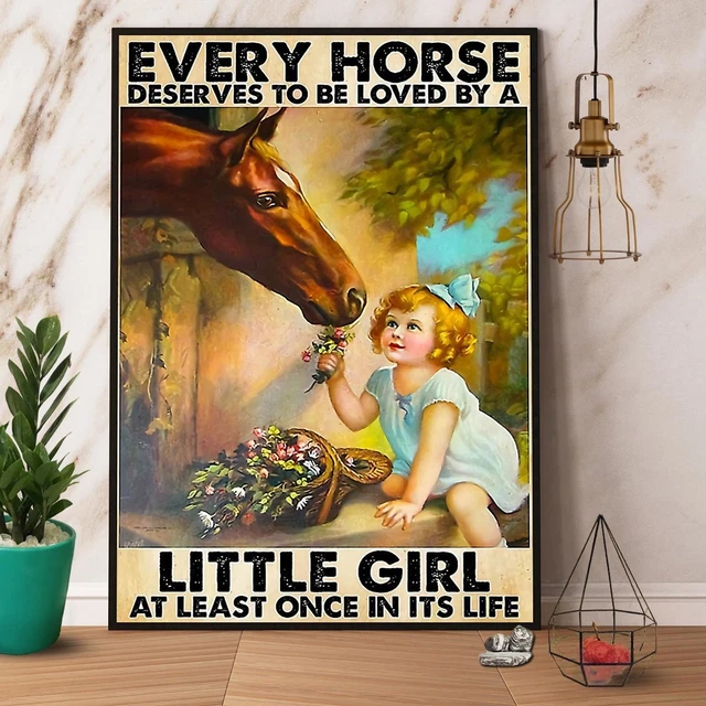 Targa In Metallo Retrò Con Cavallo E Ragazza, Scritta 'Every Horse Deserves...', 20x30 Cm, Per Fattoria E Bar