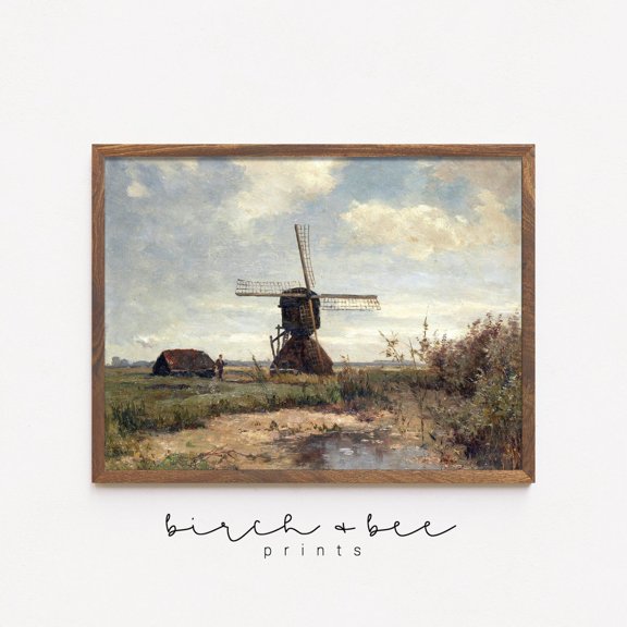 Kna Prints - Country Scene Painting Vintage Landscape Print Windmill Farmhouse Decor 19Th Century Art For Home Decor, Living Room, Bedroom, Office, UNFRAMED-12x18