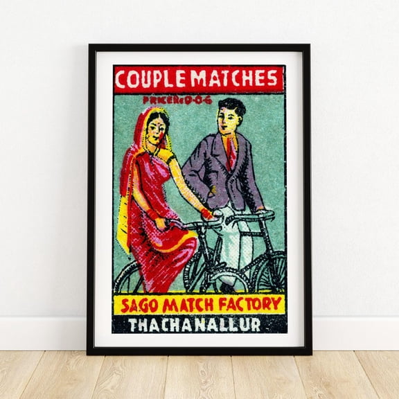 Kna Prints - Couple Riding Bikes - Matchbox Print - Aesthetic Wall Art - Vintage India Art - Matchbox Wall Poster - Vintage Poster Print , Decor For Living Room Bedroom, UNFRAMED-12x18