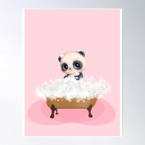 Kna Prints - Cute Baby Panda In A Bathtub, Girls Bathroom Print, Baby Animals In Tub, Whimsy Animal, Art Poster, UNFRAMED-16x24