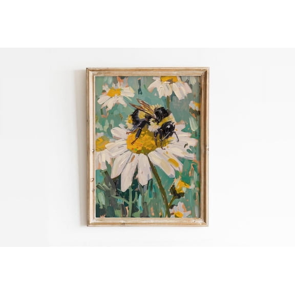 Kna Prints - Cute Bee And Daisy Wall Art, Trendy Spring Prints, Preppy Room Decor, Girly Vintage Spring Wall Art, Honey Bee, UNFRAMED-24x36