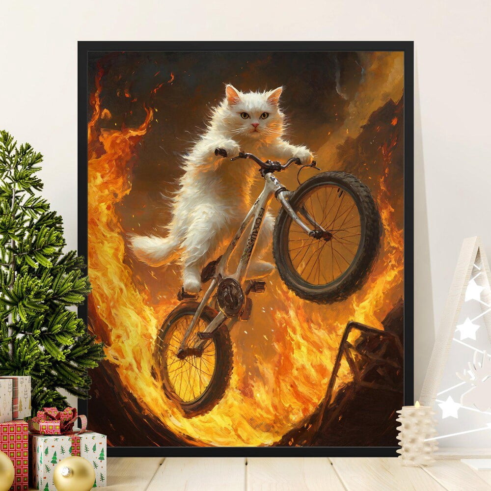 Kna Prints - Cute Cat Riding Bike Art, Funny Cat Poster, Unique Animal ...