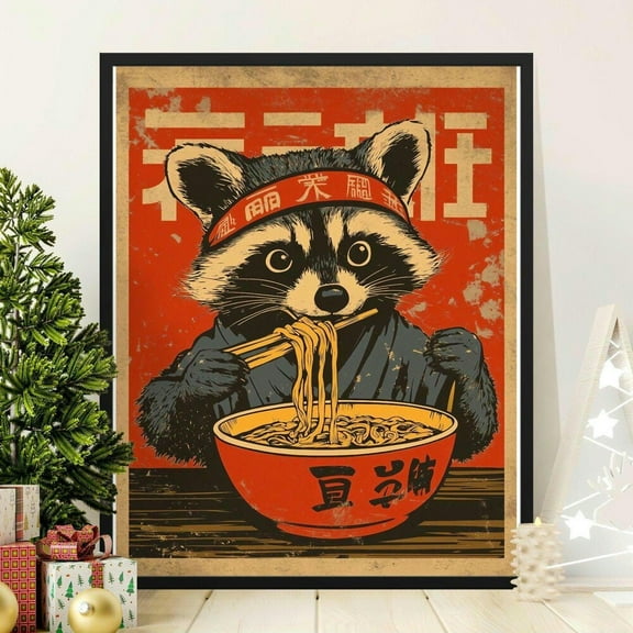 Kna Prints - Cute Eating Ramen Poster, Kawaii Animal Wall Art Decor, Japanese Inspired Noodle Print, Whimsical Wildlife Artwork For Home Unframed Poster, UNFRAMED-16x24