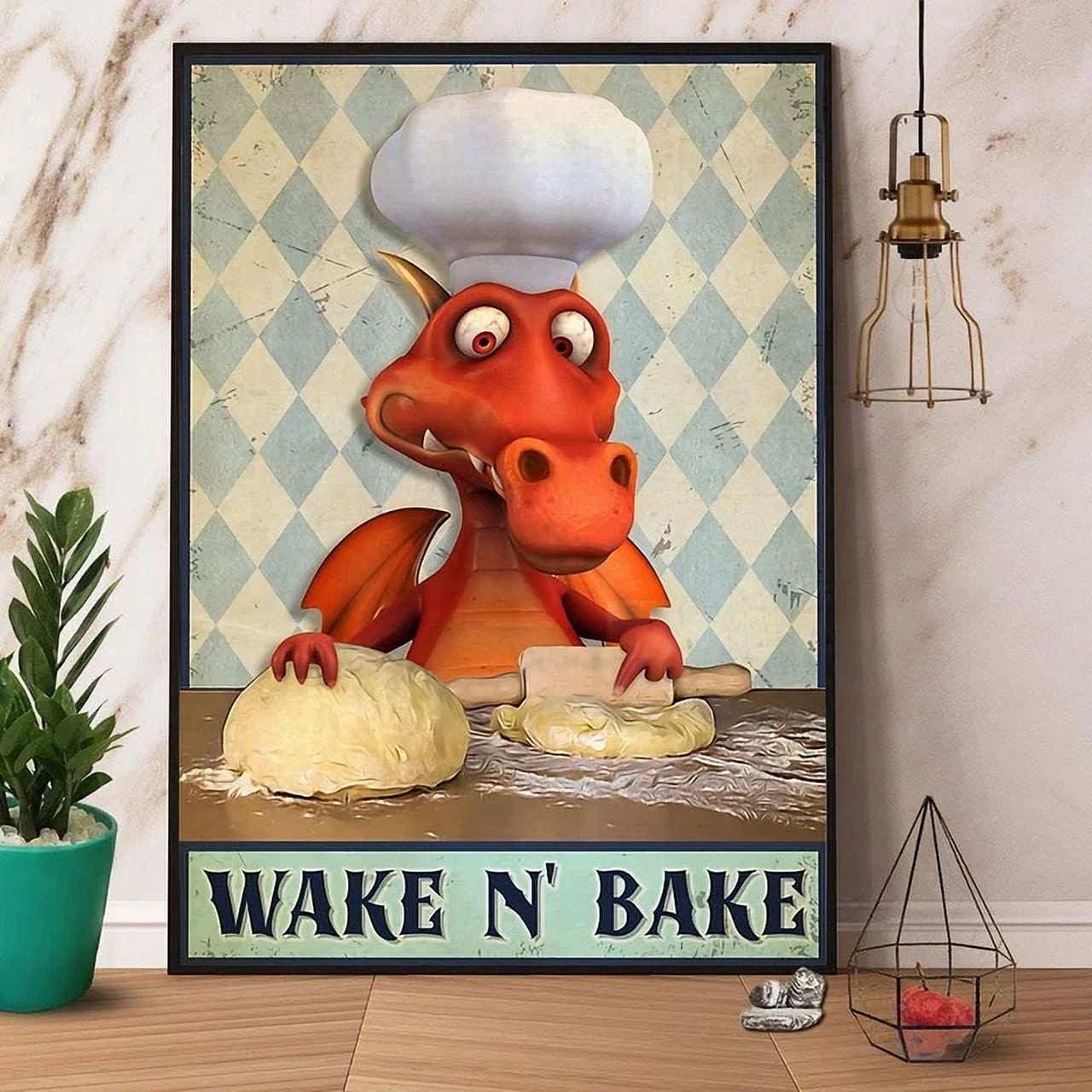 Kna Prints Dragon Chef Wake N' Bake Paper Posterll Art Wall Art Print