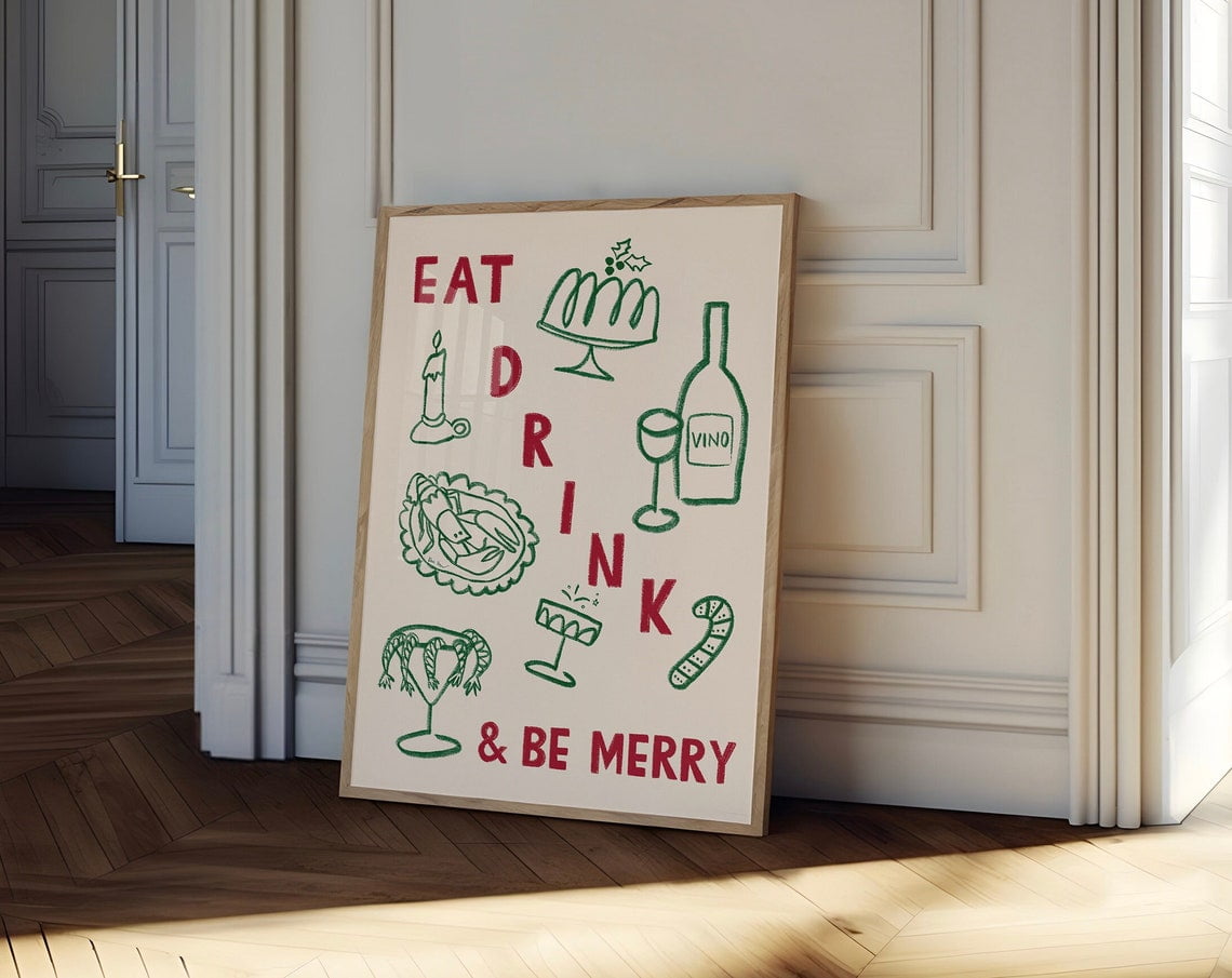Kna Prints Eat Drink & Be Merry Wall Art, Wall Art, Holiday Dinner