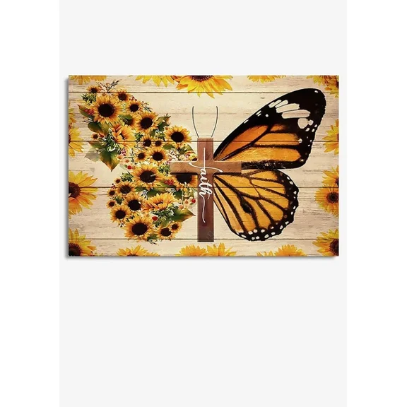 Kna Prints - Faithful Sunflower Butterflies Drawing Gift For Memorial Day Christan Home Decor Wall Art Print For Home Decor, Living Room, Bedroom, Office, UNFRAMED-8x12