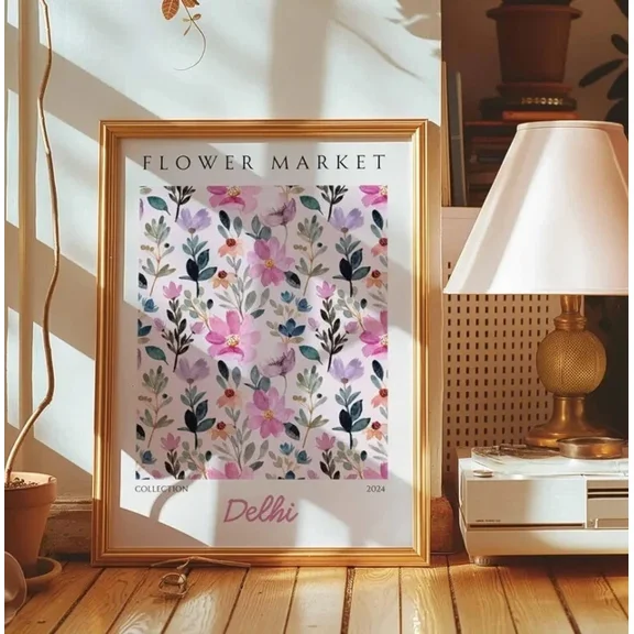 Kna Prints - Flower Market Delhi Poster | Floral Wall Decor | Botanical Poster For Home Decor, Living Room, Bedroom, Office, UNFRAMED-8x12