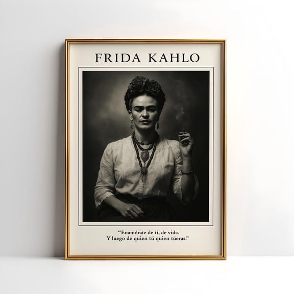 Kna Prints - Frida Kahlo Black And White Portrait Digital Print, Mexican Art Poster With Inspirational Quote, Feminist Wall Decor, Frida Khalo Artwork, Decor For Living Room Bedroom, UNFRAMED-8x12