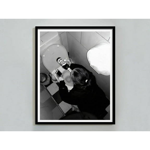 Kna Prints - Girl Drinking In Toilet Print, Beer , Black And White, Funny Bathroom Wall Art, Bar Print, Teen Girl Bathroom Decor, For Home Decor, Living Room, Bedroom, Office, UNFRAMED-8x12