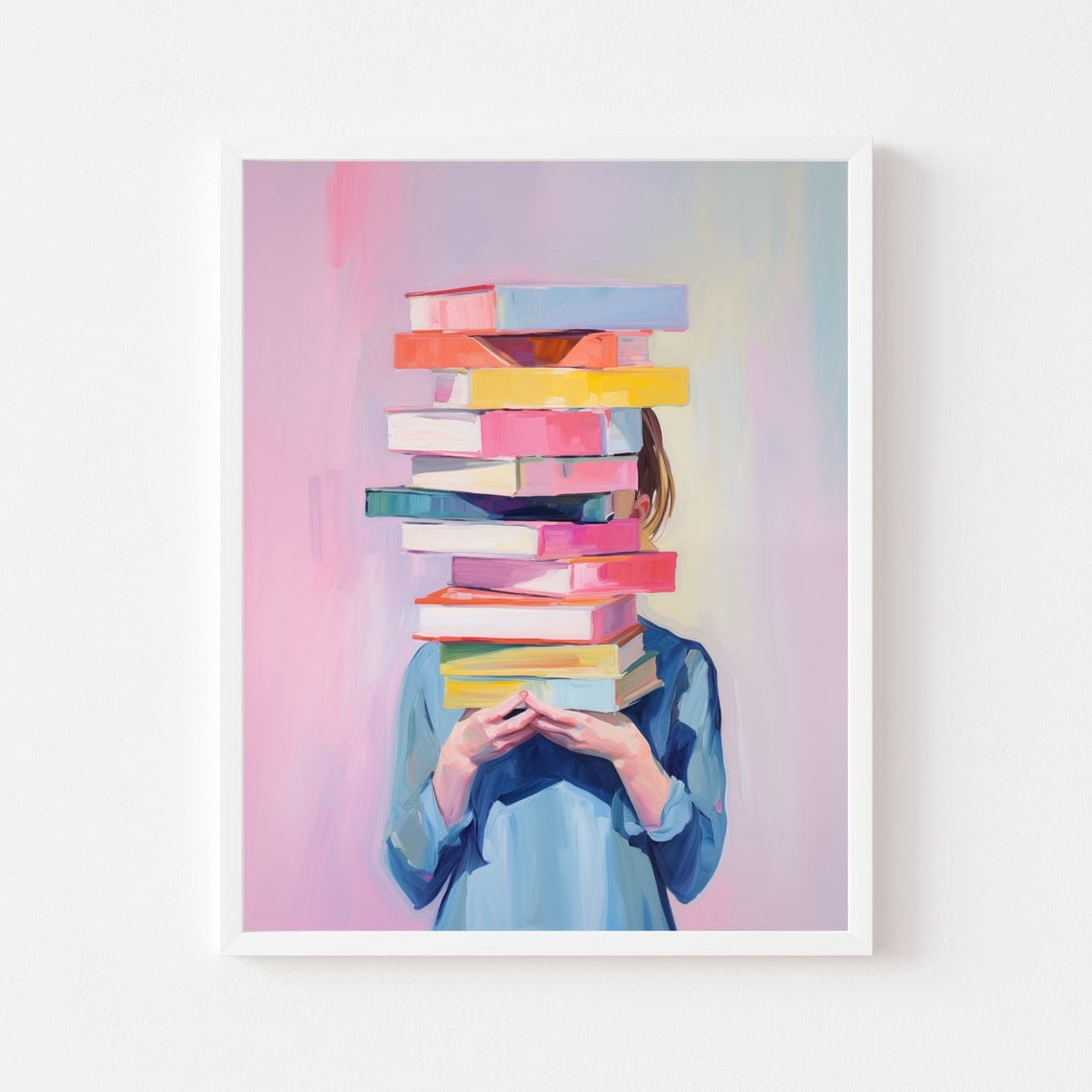 Kna Prints - Girl Holding Books Painting Reading Nook Art Print ...
