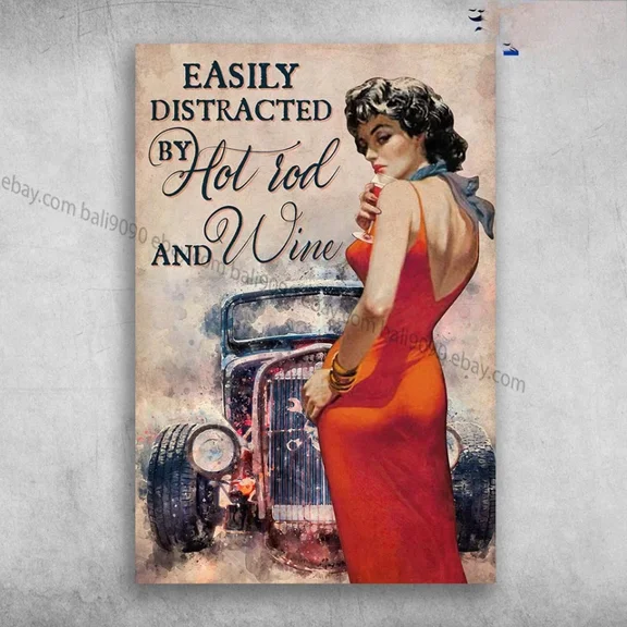 Kna Prints - Girl Loves And Hot Rod - Easily Distracted By Hot Rod,, UNFRAMED-8x12