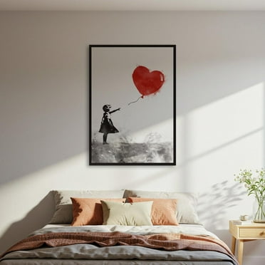 Kna Prints - 1 Pc Poster Girl With Red Balloon Art Print, Banksy Inspired , Street Art Wall Decor, Heart Balloon,, UNFRAMED-8x12