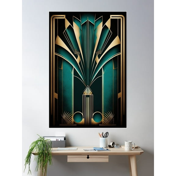 Kna Prints - Gold And Teal Art Deco Poster Wall Art, Modern Wall Decor For Living Room Bedroom, UNFRAMED-8x12