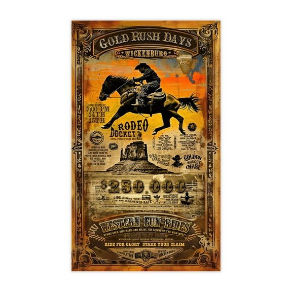 Kna Prints - Gold Rush Days Rodeo Poster - Wickenburg Western Event Wall Decor - Retro Cowboy Art Print For Rustic Decor ,Decor For Living Room Bedroom, UNFRAMED-8x12