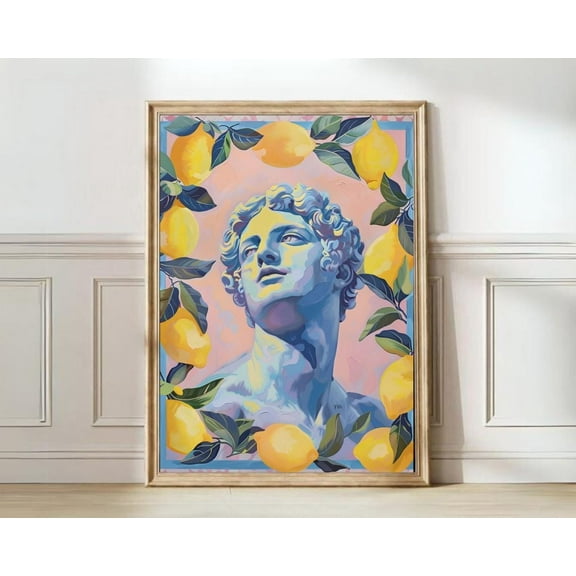 Kna Prints - Greek God Print Greek Statue Painting David Print Colorful Illustration Henri Matisse Colorful Summer Print Pastel Print Lemon Print , Decor For Living Room Bedroom, UNFRAMED-12x18
