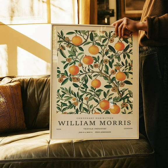 Kna Prints - Green And Orange Wall Art Botanical Citrus Fruit Print With Leaves William Morris Inspired Vintage Poster For Kitchen, Dining Room Decor Unframed Poster, UNFRAMED-8x12