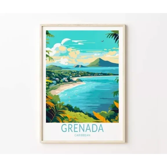 Kna Prints - Grenada Travel Poster, Grenada Caribbean Print For Home Decor, Living Room, Bedroom, Office, UNFRAMED-24x36