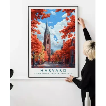 Kna Prints - Harvard University Cambridge, Ma, Vintage Style Travel Poster For Home Decor, Living Room, Bedroom, Office, UNFRAMED-8x12