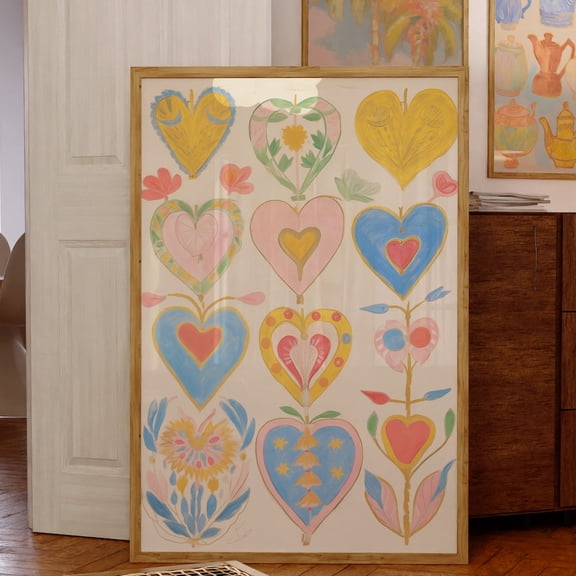 Kna Prints - Hearts Poster, Love Poster, 70S Wall Print, Red Wall Art, Vintage Poster, Cottagecore Decor, Cute Gift For Girlfriend, Bedroom Decor, Art, UNFRAMED-8x12