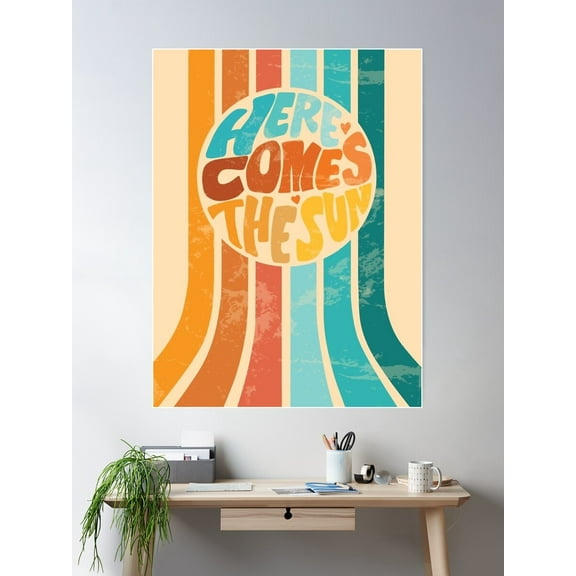 Kna Prints - Here-Comes-The-Sun-Retro-70S-Beatles-Art-Print Poster Wall Art, Modern Wall Decor For Living Room Bedroom, UNFRAMED-8x12