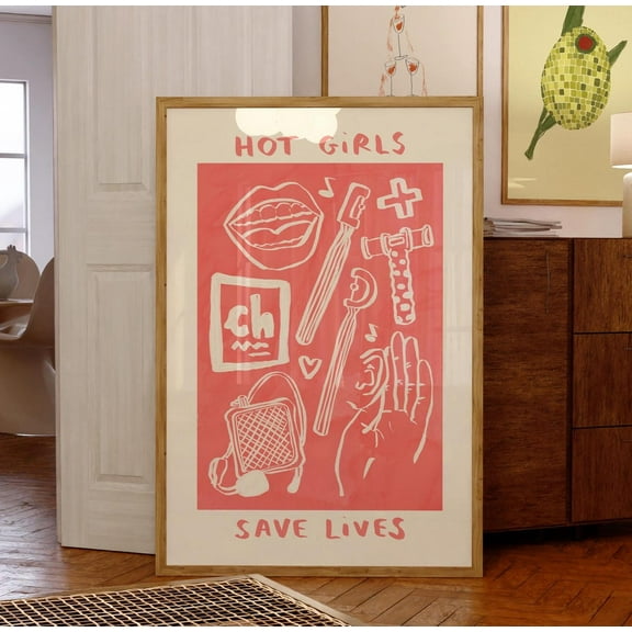 Kna Prints - Hot Girls Save Lives Wall Print - Speech And Language Therapy Healthcare Illustration Nhs Poster Therapist Gift Idea, UNFRAMED-8x12