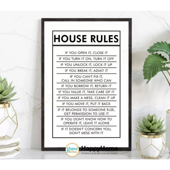 Kna Prints - House Rules Wall Art Family Rules Home Sign Homewarming Prints Wall Decor - Kir 503, UNFRAMED-8x12