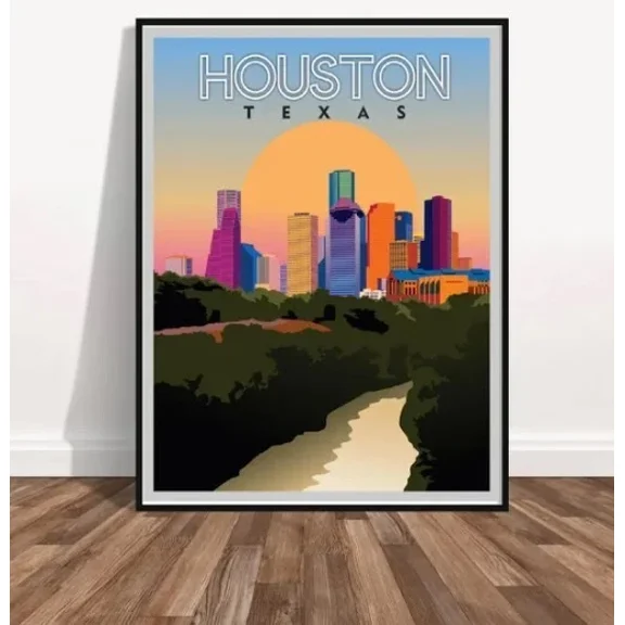Kna Prints - Houston Texas City Poster Print Modern Houston Skyline Art Houston Map Wall For Home Decor, Living Room, Bedroom, Office, UNFRAMED-8x12
