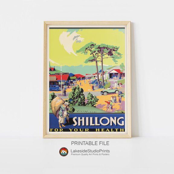 Kna Prints - India Shillong Vintage Travel For Home Decor, Living Room, Bedroom, Office, UNFRAMED-12x18