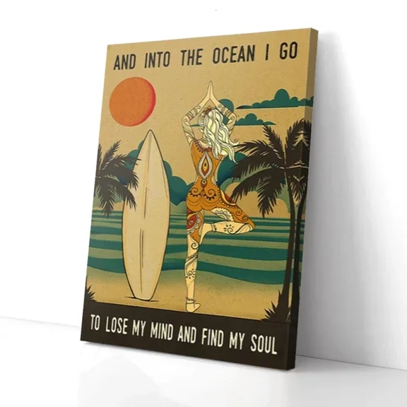 Kna Prints - Into The Ocean I Do Lose My Mind Find My Soul Surfing, W Wall Art Print For Home Decor, Living Room, Bedroom, Office, UNFRAMED-8x12