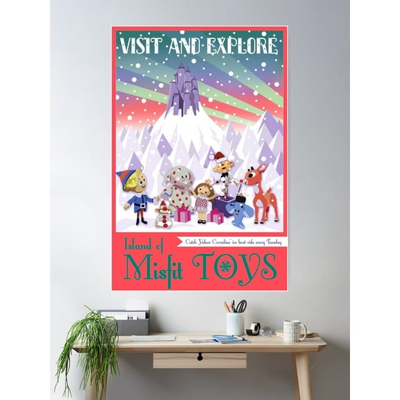 Kna Prints - Island Of Misfit Toys - Rudolph Vintage Style Travel For Home Decor, Living Room, Bedroom, Office, UNFRAMED-8x12