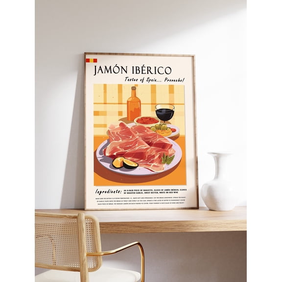 Kna Prints - Jamon Iberico Food , Spanish Food Print, Spain Decor, Kitchen Decor, European Food Art, Retro Print, Food Gift, Kitchen For Home Decor, Living Room, Bedroom, Office, UNFRAMED-8x12