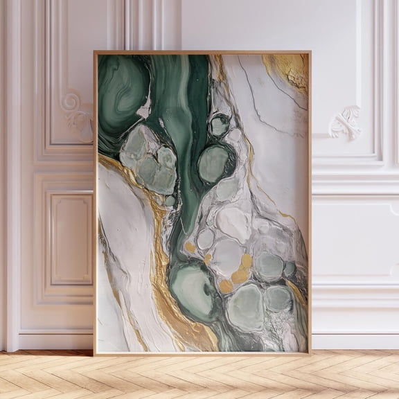 Kna Prints - Japandi Sage Green And Gold Wall Art, Modern Living Room Wall Art Decor, Sage Green Oil On Canvas, Wall Art, Sage Green Art Wall Art Decor For Home Office, UNFRAMED-24x36