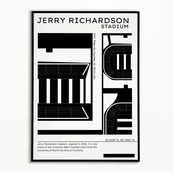 Kna Prints - Jerry Richardson Travel Poster - Ncaa Stadium Poster For Home Decor, Living Room, Bedroom, Office, UNFRAMED-8x12