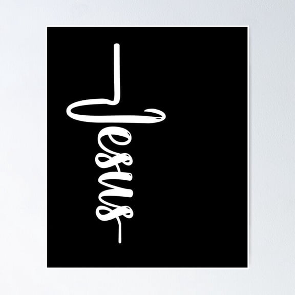 Kna Prints - Jesus Cursive Cross Poster Wall Art Print For Home Decor, Living Room, Bedroom, Office, UNFRAMED-24x36